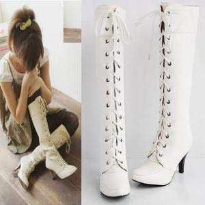 S010 New Trendy Vogue Leather Lace up Knee High Boots  