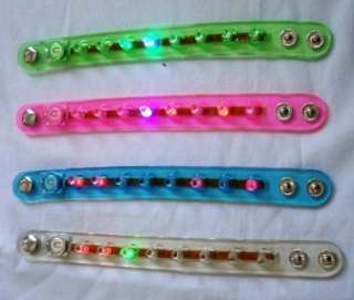 12 Assort Color Flashing Multi LED Light Spike Bracelet  