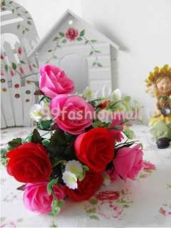   Artificial Rose 10 Flowers Wedding Bouquet Home Decor red&hot pink