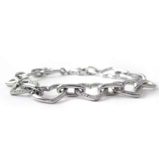 New Sterling Silver Heart Diamond Links Bracelet 925  