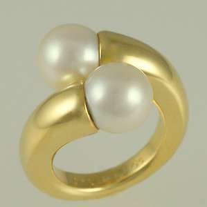 CARTIER 18ct gold cultured pearl crossover ring signed & numbered 