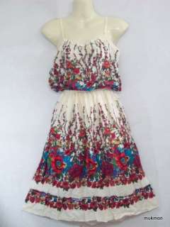 New Lovely Floral Casual Sundress Medium Dress Skirt Cream,Free Size 