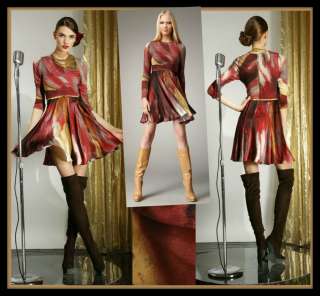   CALI Flare Skirt Silk Combo Dress S 4 6 UK 8 10 NWT Lava Belted  