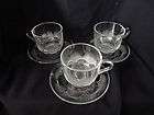 SET OF 3 PASABAHCE TURKISH GLASS CUPS AND SAUCERS