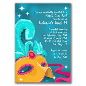Mardi Gras Bash Invitations Madness Birthday Party Mask  