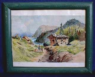 FRAMED WATERCOLOR PAINTING 1910 MOUNTAIN STREAM CAMPING  