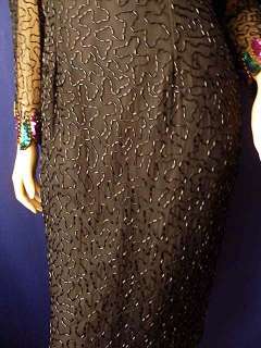   Beaded Dress Formal Party Sequins Trophy Glam Silk 1980s Sz M  