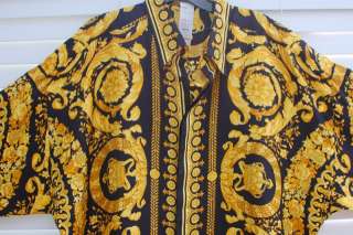 1ST ED. Vintage Atelier Versace Mens Couture Silk Shirt Black Gold 