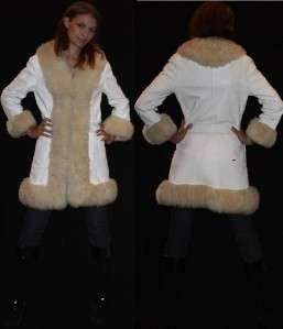 vtg 60s 70s white leather sheepskin fur trimmed princess coat jacket 