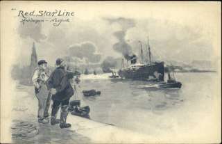 RED STAR LINE Steamship Dutch Dock Scene c1910 Postcard  