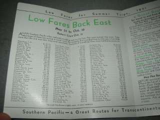 Old 1931 S.P. Railroad LOW SUMMER FARES Brochure  