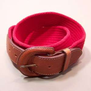 Womans Lands End Red Cotton and Leather Wide Belt 26 Small  