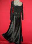 TADASHI Stunning Black Satin Bodice Sheer Net Top Formal Ball Gown 