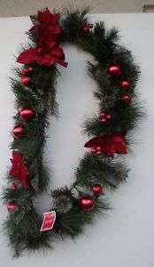 Decorated Garland Red Leaves Balls Xmas Holiday  