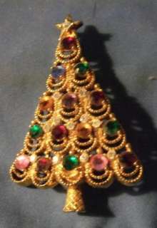 Vintage Eisenberg Ice Rhinestone Christmas Tree BROOCH Pin costume 