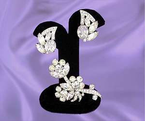   Signed “Eisenberg Ice” Crystal Rhinestone Flower Brooch & Earrings
