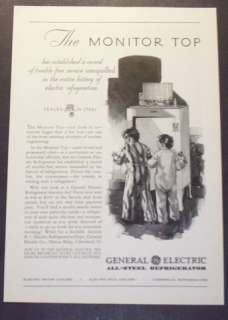 1930 GENERAL ELECTRIC ALL STEEL REFRIGERATOR AD ART  
