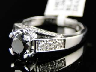   WHITE GOLD BLACK DIAMOND ROUND CUT SOLITAIRE ENGAGEMENT RING  