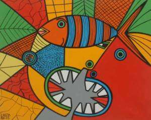 TOTEM for FISHING~~Orig Naif Painting~~Brazil Fine Art  