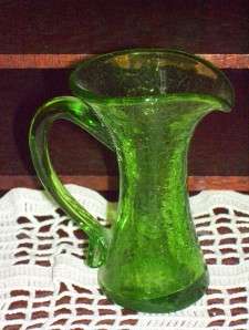 Vintage Green Crackle Glass Mini Pitcher  