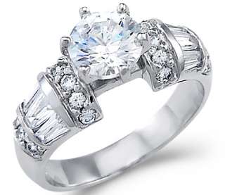 14k White Gold Solitaire CZ Large Engagement Ring 2 ct.  