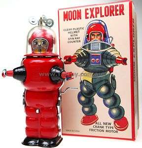 MOON SPACEMAN EXPLORER TIN TOY CRANK FRICTION MOTOR  