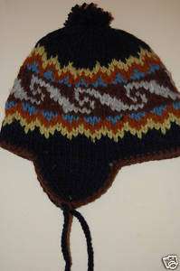 Ecuador Wool Chullo Hat Fleece Lined Ski Snowboard Cap  