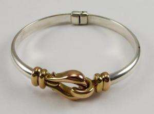 Sterling Silver 14K Yellow Gold Bracelet Cuff Hinged 7  