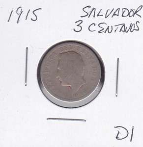 1915 El Salvador 3 Centavos World Coins  
