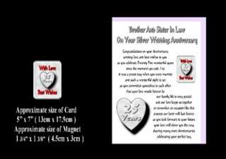 25TH WEDDING ANNIVERSARY BROTHER & SISTER IN LAW CARD & MAGNET GIFT