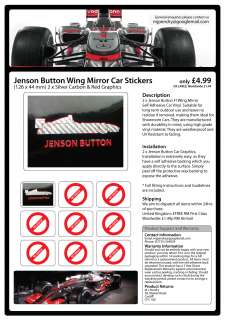 NEW Jenson Button McLaren F1 Wing Mirror Car Stickers Silver & Rocket 