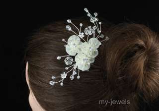 Bridal Ivory Flower Satin Handmade Hair Comb T1376  
