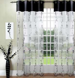 Black & White Organza Eyelet Voile Net Curtain Panel
