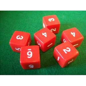  Opaque Red and White 6 Sided Dice Toys & Games
