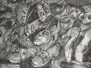 The Shoe Collector Original Signed Pen Ink Drawing Lewis Davies 