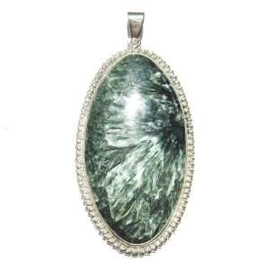 Genuine Seraphinite and Sterling Silver Very Large Marquise shaped 