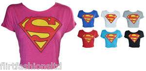 Womens SUPERMAN Printed Crop Tops T Shirt Ladies SuperGirl Print 