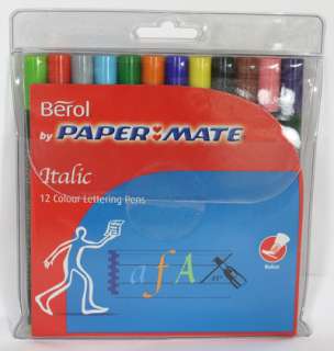 Pack 12 Berol Papermate Italic pens Medium COLOURED New  
