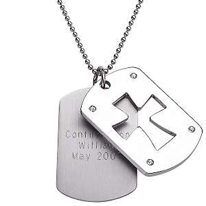 Stainless Steel Double Dog Tag Engravable Cross Pendant 