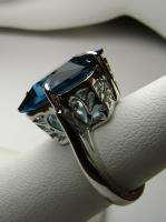 Big 7ct Emerald Cut Blue Sapphire Sterling Silver 925 Filigree Ring 