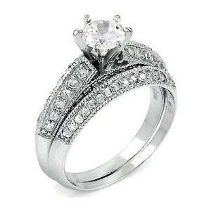 Kind Silver Wedding Ring Set / Two Piece Engagement Set with Cubic 