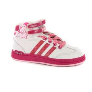  Girls Adidas WJ Mid White / Pink Leather High Top Sneakers 
