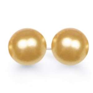 Bling Jewelry Tahitian Style Sea Shell Golden Pearl Ball Stud Earrings 