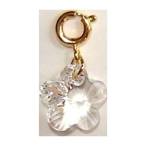  14K Gold Plated Swarovski Crystal Flower Charm   Clear 