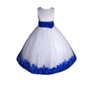  New White/royal Blue Flower Girl Pageant Dress Size 