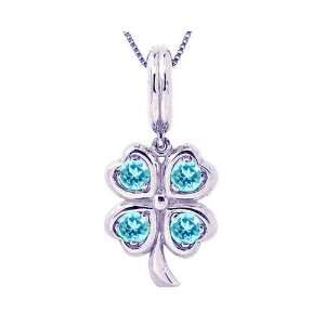  14K White Gold LucK y Charm Four Leaf Clover Pendant Swiss 