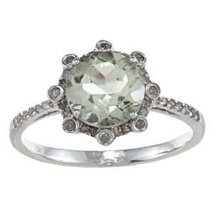 10k White Gold Round Green Amethyst and Diamond Ring (1/4 TDW)   size 