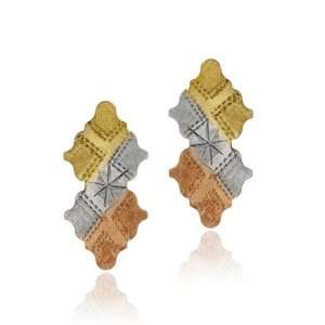   18K Gold over Sterling Silver Tri Color Argyle Drop Earrings Jewelry