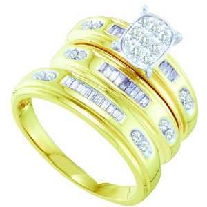   Round Baguette Cut Diamond Wedding Engagement Bridal Trio Ring Set