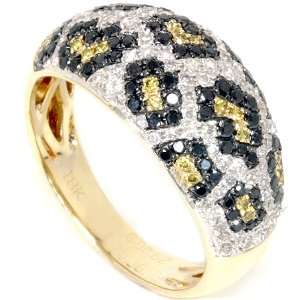   Yellow Gold Ring With Leopard Animal Print Yellow Black White Diamonds